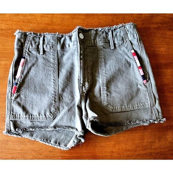 Sundry Anthropologie Green Army Shorts Frayed Denim Cargo Colored Pockets, Sz 29 - Picture 2 of 11